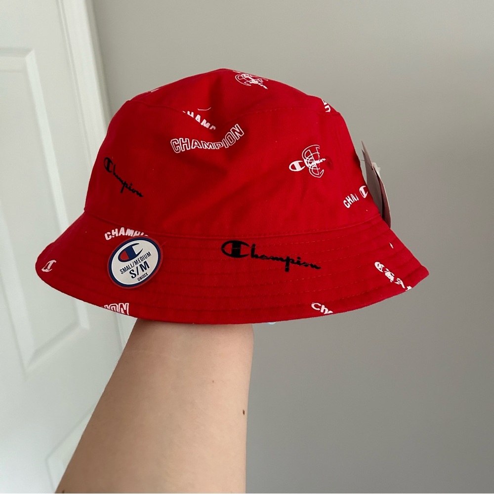 red reversible champion bucket hat